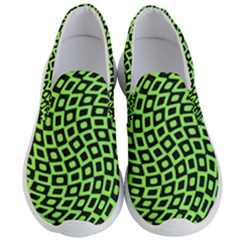 Abstract Black And Green Checkered Pattern Men s Lightweight Slip Ons by SpinnyChairDesigns