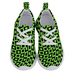 Abstract Black And Green Checkered Pattern Running Shoes by SpinnyChairDesigns