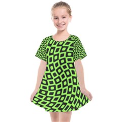 Abstract Black And Green Checkered Pattern Kids  Smock Dress by SpinnyChairDesigns