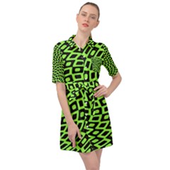 Abstract Black And Green Checkered Pattern Belted Shirt Dress by SpinnyChairDesigns