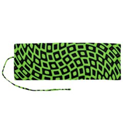 Abstract Black And Green Checkered Pattern Roll Up Canvas Pencil Holder (m) by SpinnyChairDesigns