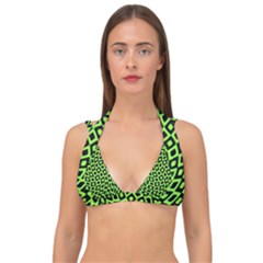 Abstract Black And Green Checkered Pattern Double Strap Halter Bikini Top by SpinnyChairDesigns