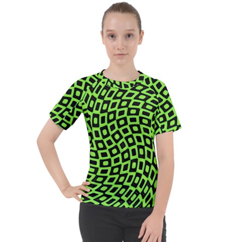 Abstract Black And Green Checkered Pattern Women s Sport Raglan Tee by SpinnyChairDesigns