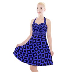 Abstract Black And Purple Checkered Pattern Halter Party Swing Dress  by SpinnyChairDesigns