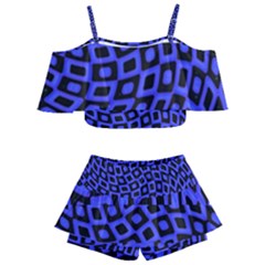 Abstract Black And Purple Checkered Pattern Kids  Off Shoulder Skirt Bikini
