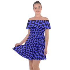 Abstract Black And Purple Checkered Pattern Off Shoulder Velour Dress