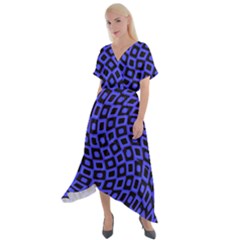 Abstract Black And Purple Checkered Pattern Cross Front Sharkbite Hem Maxi Dress by SpinnyChairDesigns