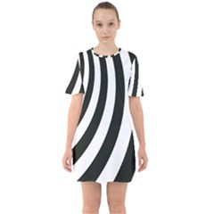 Black And White Zebra Stripes Pattern Sixties Short Sleeve Mini Dress