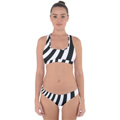 Black And White Zebra Stripes Pattern Cross Back Hipster Bikini Set by SpinnyChairDesigns