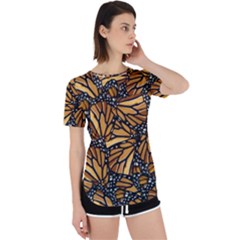 Monarch Butterfly Wings Pattern Perpetual Short Sleeve T-shirt by SpinnyChairDesigns