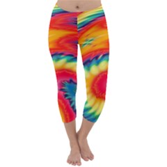 Colorful Dark Tie Dye Pattern Capri Winter Leggings  by SpinnyChairDesigns