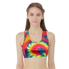 Colorful Dark Tie Dye Pattern Sports Bra With Border by SpinnyChairDesigns