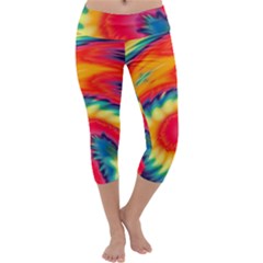 Colorful Dark Tie Dye Pattern Capri Yoga Leggings by SpinnyChairDesigns