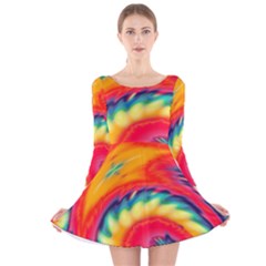 Colorful Dark Tie Dye Pattern Long Sleeve Velvet Skater Dress by SpinnyChairDesigns