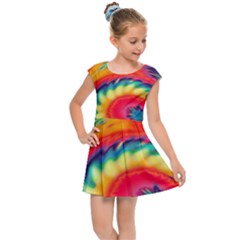 Colorful Dark Tie Dye Pattern Kids  Cap Sleeve Dress by SpinnyChairDesigns