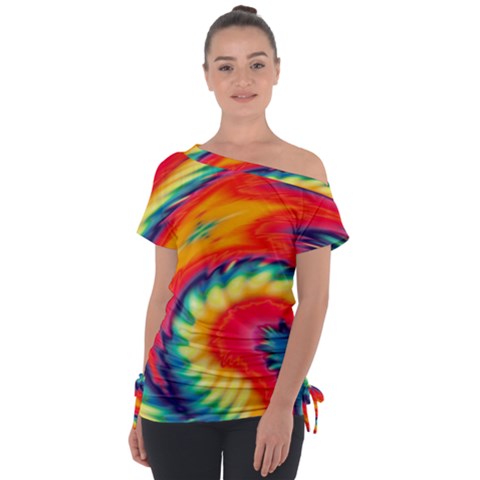 Colorful Dark Tie Dye Pattern Tie-up Tee by SpinnyChairDesigns