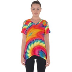 Colorful Dark Tie Dye Pattern Cut Out Side Drop Tee by SpinnyChairDesigns