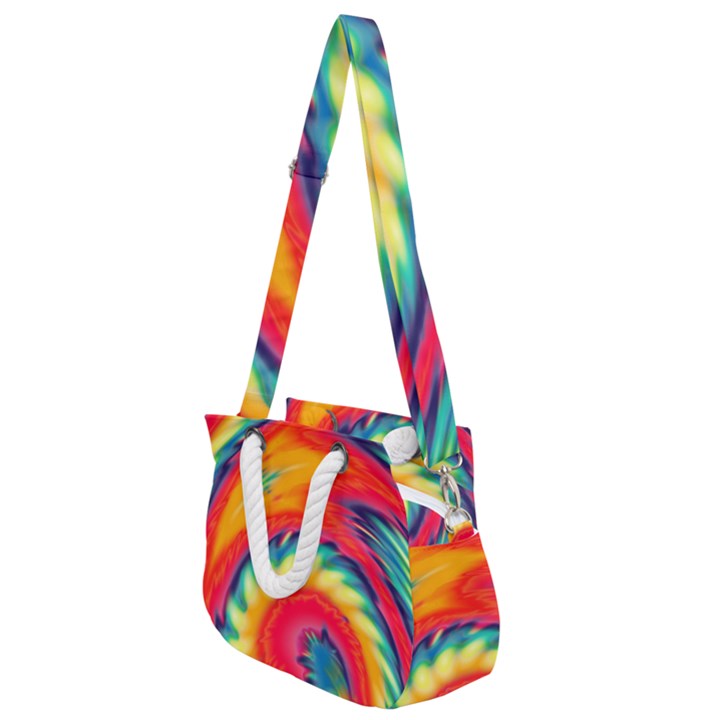 Colorful Dark Tie Dye Pattern Rope Handles Shoulder Strap Bag