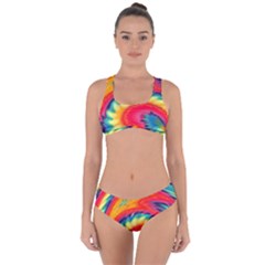 Colorful Dark Tie Dye Pattern Criss Cross Bikini Set by SpinnyChairDesigns