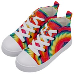 Colorful Dark Tie Dye Pattern Kids  Mid-top Canvas Sneakers by SpinnyChairDesigns