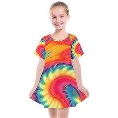 Colorful Dark Tie Dye Pattern Kids  Smock Dress by SpinnyChairDesigns