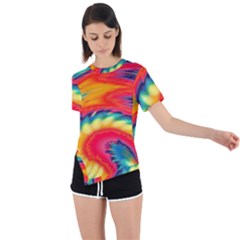 Colorful Dark Tie Dye Pattern Asymmetrical Short Sleeve Sports Tee by SpinnyChairDesigns