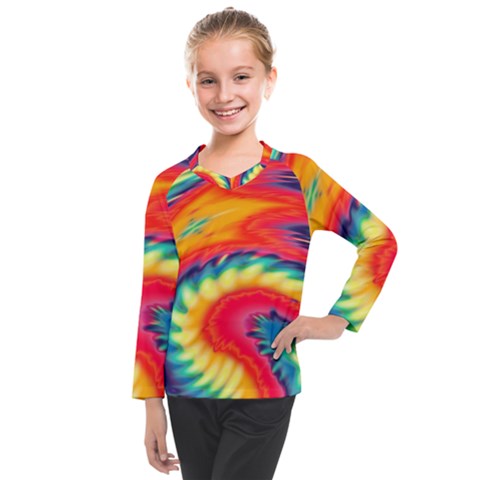 Colorful Dark Tie Dye Pattern Kids  Long Mesh Tee by SpinnyChairDesigns