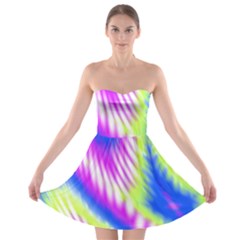 Colorful Blue Purple Pastel Tie Dye Pattern Strapless Bra Top Dress by SpinnyChairDesigns