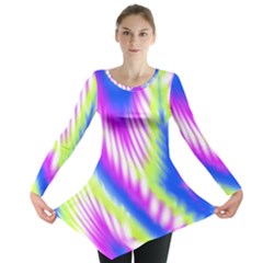 Colorful Blue Purple Pastel Tie Dye Pattern Long Sleeve Tunic  by SpinnyChairDesigns