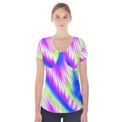 Colorful Blue Purple Pastel Tie Dye Pattern Short Sleeve Front Detail Top by SpinnyChairDesigns