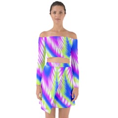 Colorful Blue Purple Pastel Tie Dye Pattern Off Shoulder Top With Skirt Set by SpinnyChairDesigns