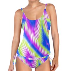 Colorful Blue Purple Pastel Tie Dye Pattern Tankini Set by SpinnyChairDesigns