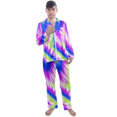 Colorful Blue Purple Pastel Tie Dye Pattern Men s Long Sleeve Satin Pyjamas Set by SpinnyChairDesigns