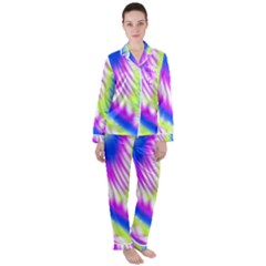 Colorful Blue Purple Pastel Tie Dye Pattern Satin Long Sleeve Pyjamas Set by SpinnyChairDesigns