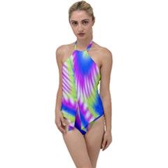 Colorful Blue Purple Pastel Tie Dye Pattern Go With The Flow One Piece Swimsuit by SpinnyChairDesigns