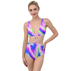 Colorful Blue Purple Pastel Tie Dye Pattern Tied Up Two Piece Swimsuit by SpinnyChairDesigns