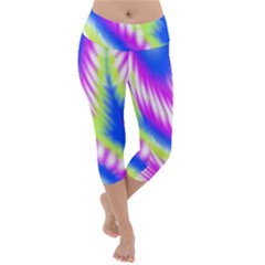 Colorful Blue Purple Pastel Tie Dye Pattern Lightweight Velour Capri Yoga Leggings by SpinnyChairDesigns