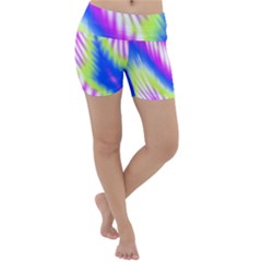 Colorful Blue Purple Pastel Tie Dye Pattern Lightweight Velour Yoga Shorts by SpinnyChairDesigns