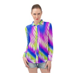 Colorful Blue Purple Pastel Tie Dye Pattern Long Sleeve Chiffon Shirt