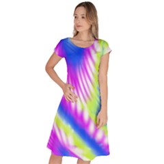 Colorful Blue Purple Pastel Tie Dye Pattern Classic Short Sleeve Dress by SpinnyChairDesigns