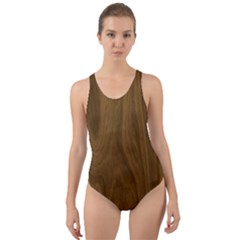 Dark Wood Panel Texture Cut-out Back One Piece Swimsuit by SpinnyChairDesigns