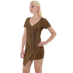 Dark Wood Panel Texture Short Sleeve Asymmetric Mini Dress