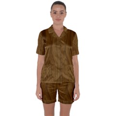 Dark Wood Panel Texture Satin Short Sleeve Pyjamas Set by SpinnyChairDesigns