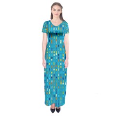 Aqua Blue Artsy Beaded Weave Pattern Short Sleeve Maxi Dress by SpinnyChairDesigns