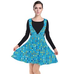 Aqua Blue Artsy Beaded Weave Pattern Plunge Pinafore Dress by SpinnyChairDesigns