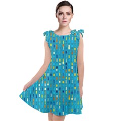 Aqua Blue Artsy Beaded Weave Pattern Tie Up Tunic Dress by SpinnyChairDesigns