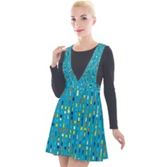 Aqua Blue Artsy Beaded Weave Pattern Plunge Pinafore Velour Dress by SpinnyChairDesigns