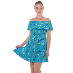 Aqua Blue Artsy Beaded Weave Pattern Off Shoulder Velour Dress by SpinnyChairDesigns