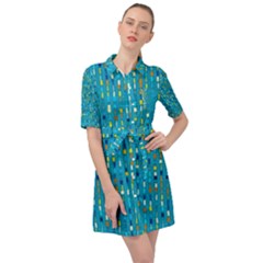 Aqua Blue Artsy Beaded Weave Pattern Belted Shirt Dress by SpinnyChairDesigns