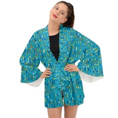 Aqua Blue Artsy Beaded Weave Pattern Long Sleeve Kimono by SpinnyChairDesigns